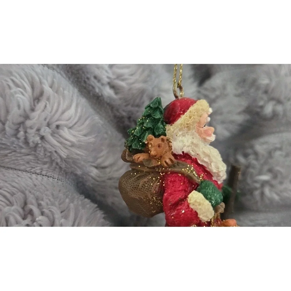 Christmas Santa Claus Gold Glitter Metal Mesh Bell‎ Tree Ornament NOS VINTAGE